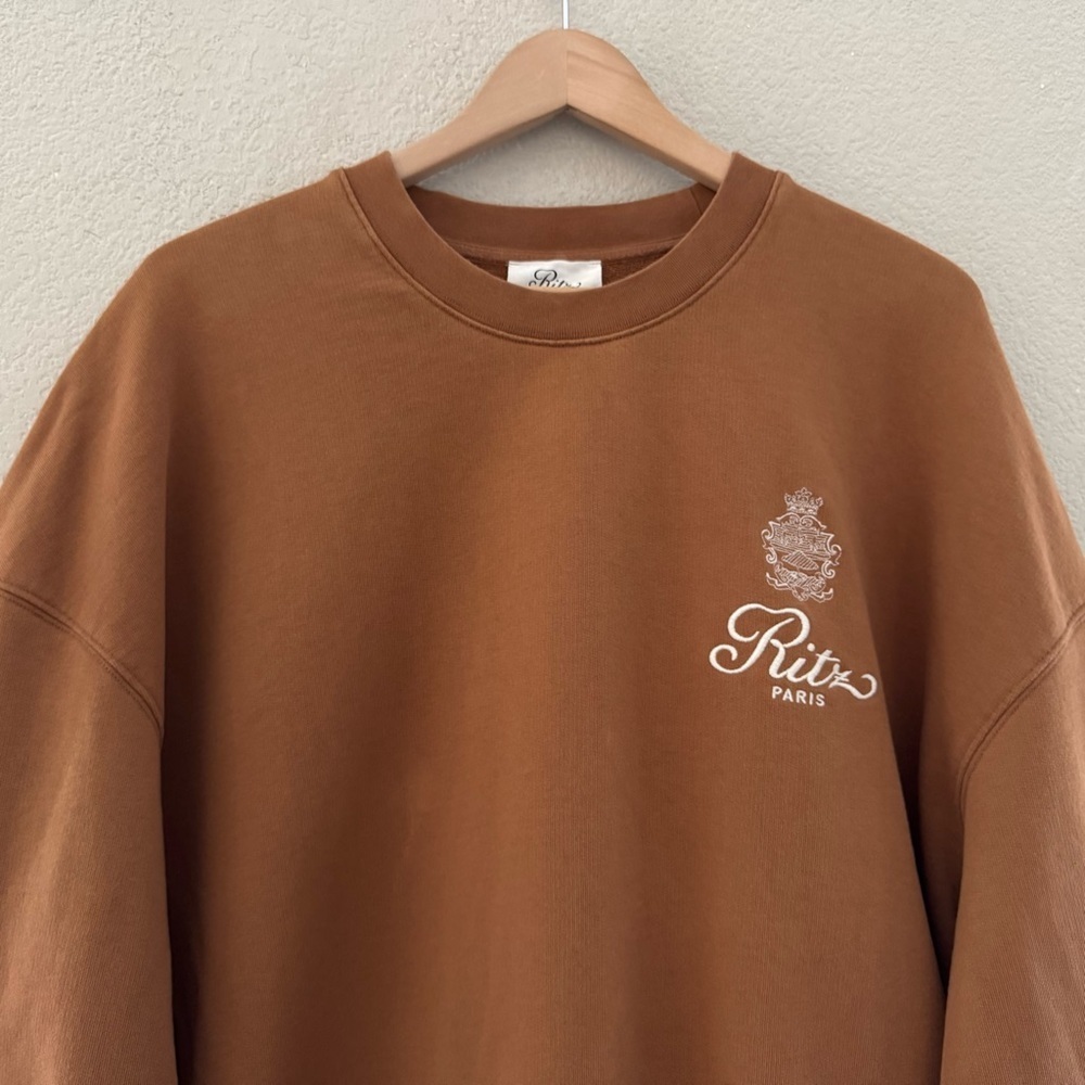 FRAME x Ritz Paris Breakfast In Bed Oversized Sweatshirt XL Camel Brown Collab - Picture 7 of 13